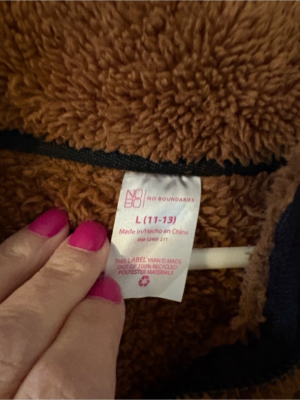 Brown Teddy Sherpa Quarter Zip Pullover Fleece Jacket Size Large 11-13 - Picture 4 of 5